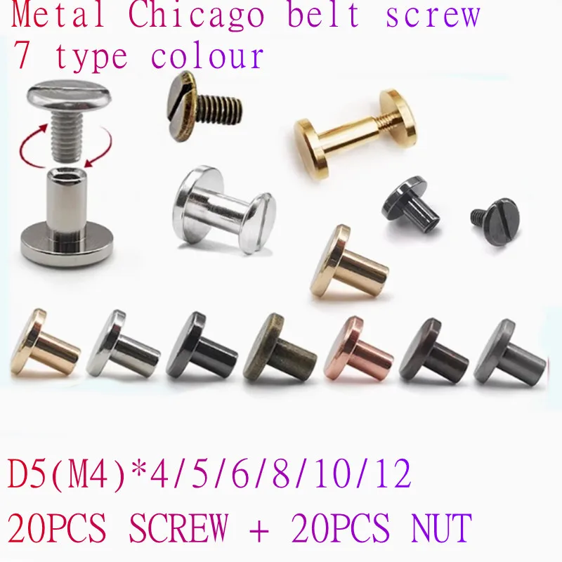 20sets D5(m4)*4/5/6/8/10/12 Leather Craft Belt Screw Slotted Metal Binding Chicago Screws Nails Studs Rivets For Photo Album