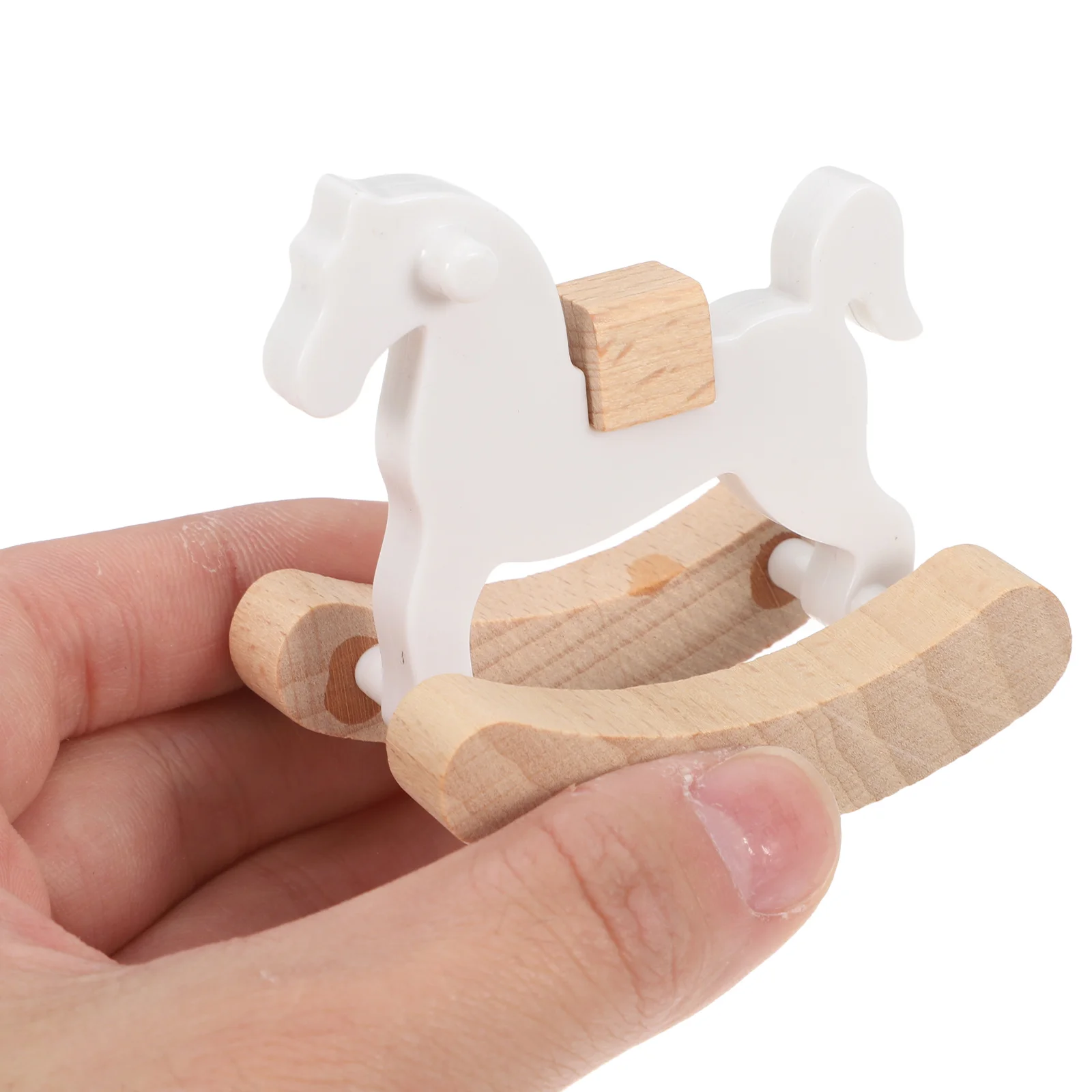 Domino Building Accessories Small Wooden Horse Toy Miniature Rocking Figurines Rocking-chair For Dolls Baby Toys