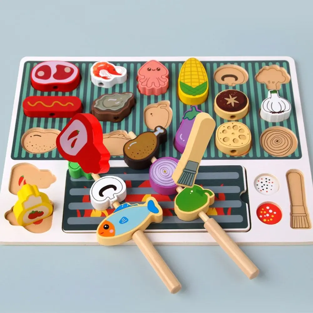 Jouets en bois Montessori multicolores amusants, Barbecue en bois, jouets de cuisine, maison de jeu, bricolage, Simulation de jouets de Barbecue