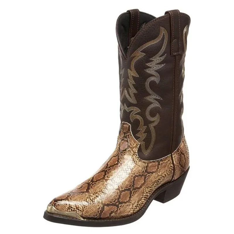 

Мужские и женские ботинки в стиле ретро, зимняя обувь из искусственной кожи со змеиной кожей, ковбойские ботинки в стиле вестерн с вышивкой, обувь унисекс, большой размер