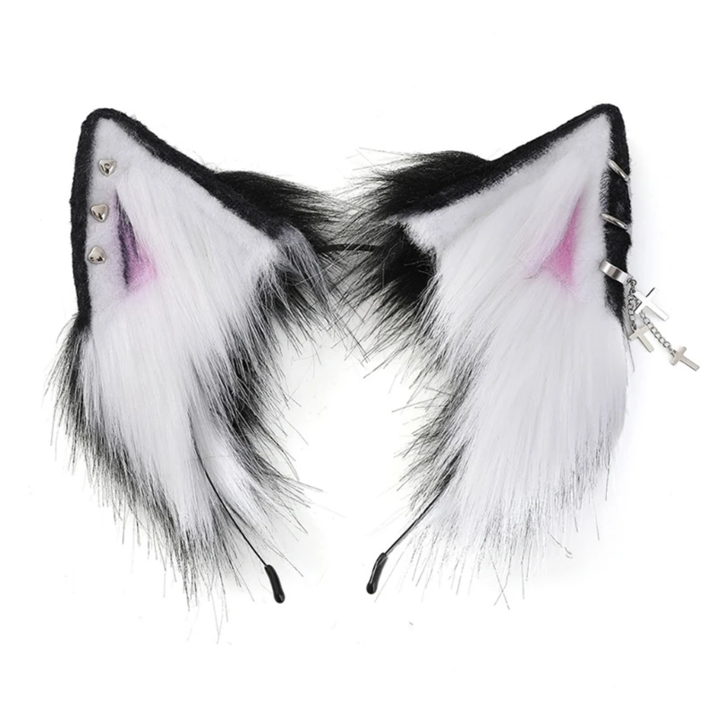 Cat Ear Cosplay Hair Hoop with Alloy Earring Woman Teens Headband for Live Broadcast Cartoon Carnivals Hairband