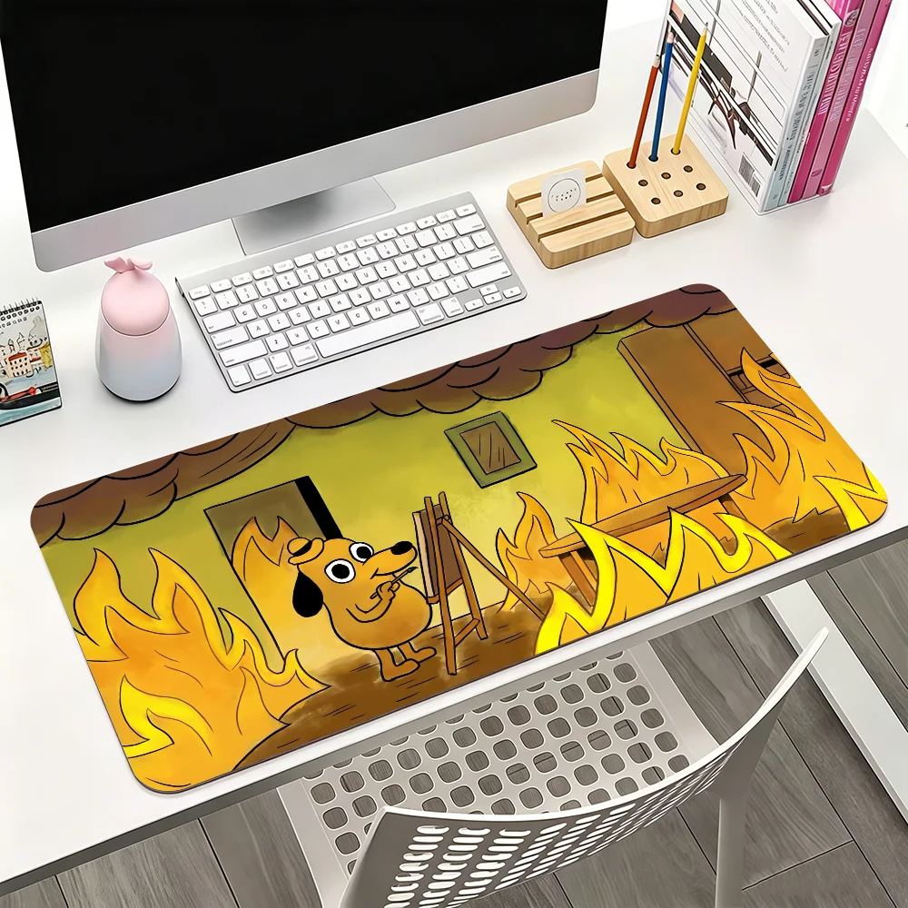 This Is Fine Dog Mouse Pad Large Non-Slip Waterproof Mat Stitched Edge Keyboard Pad for Gaming Daily Office