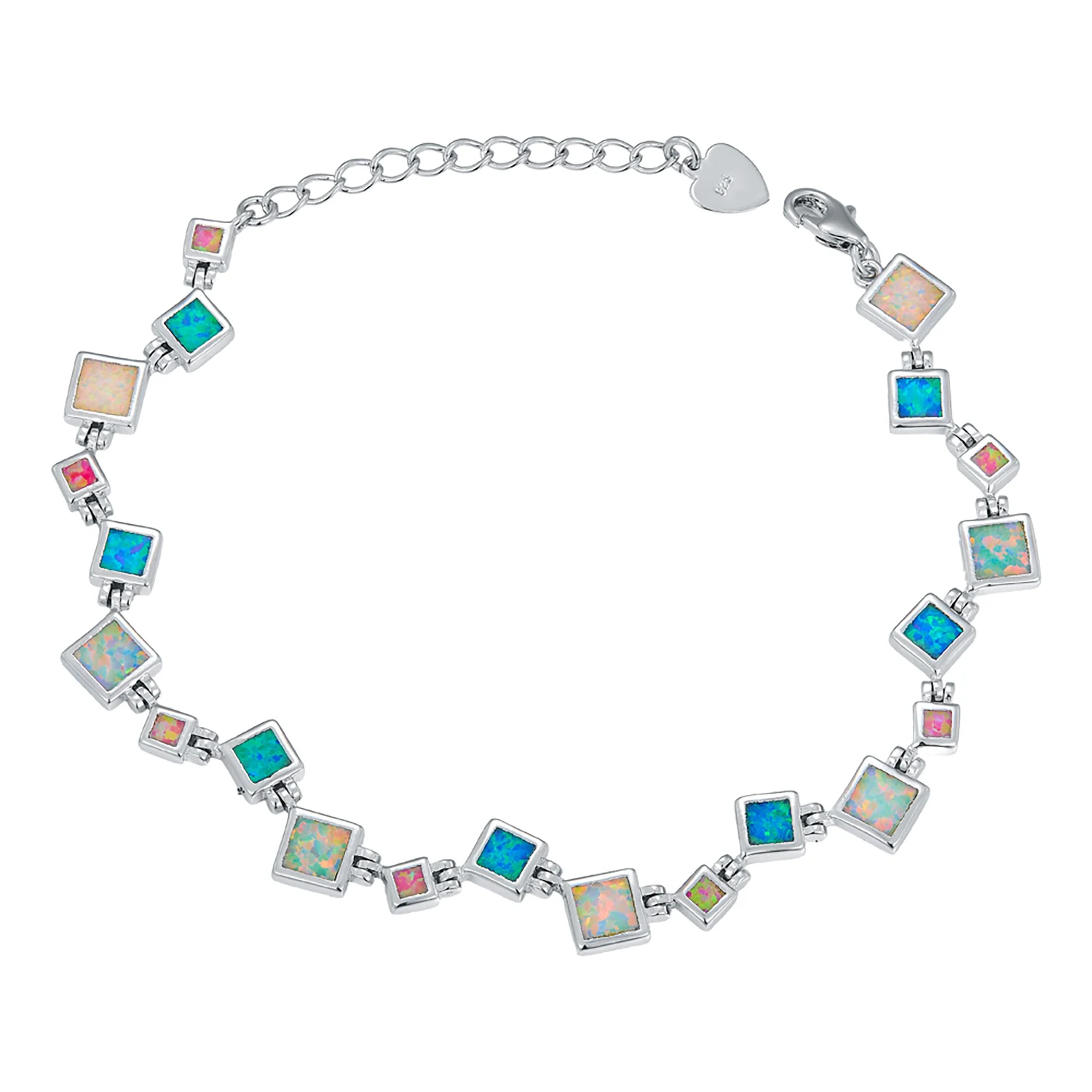 

Boho Square-Cut Multicolor Opal Bracelet,Light Silver Color Vitage Design,Luxury Jewelry for Women,Dainty Fashion Gift for Gril