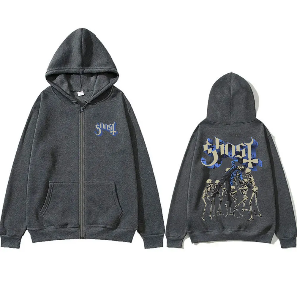 Rock Ghost Band Skeleton Zipper Hoodie Male Loose Oversized Zipper Sweatshirts Men Women Vintage Gothic Punk Metal Zip Up Jacket