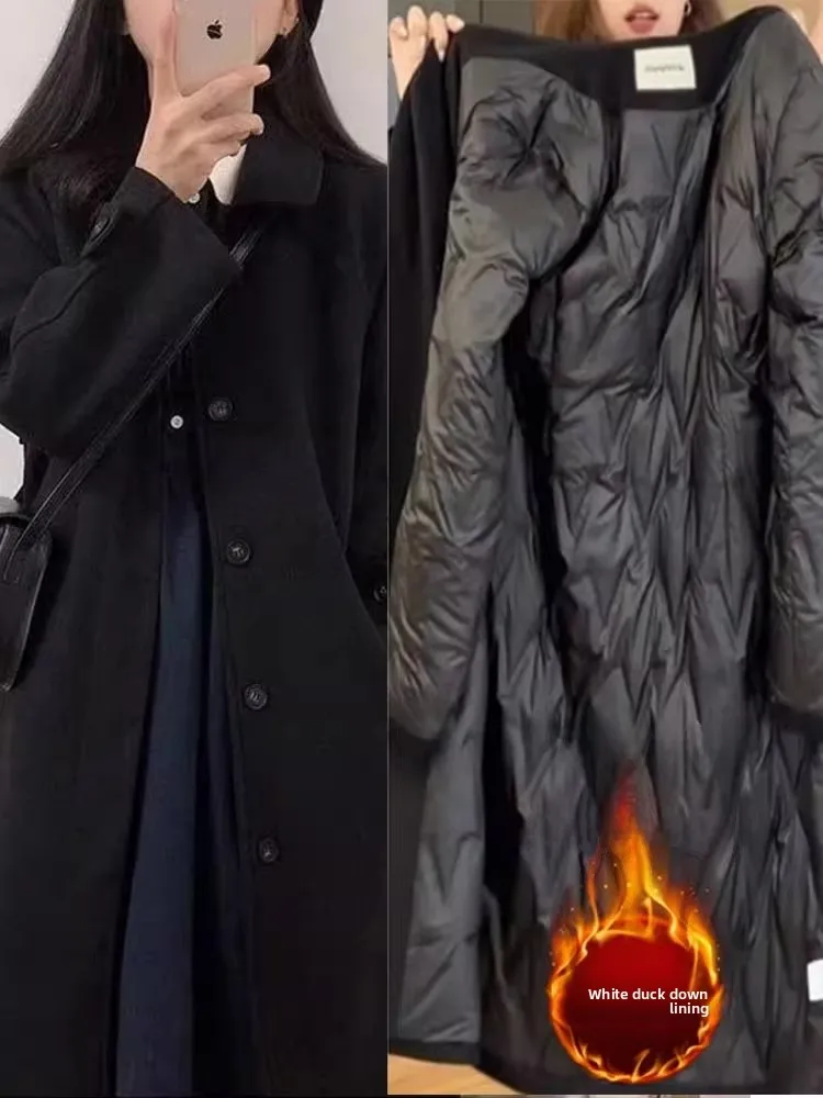 

Шерстяное пальто Bla Fce с подкладкой, корейский стиль, прямые брюки для повседневной носки, застежка на одну пуговицу, длинный рукав, однотонное