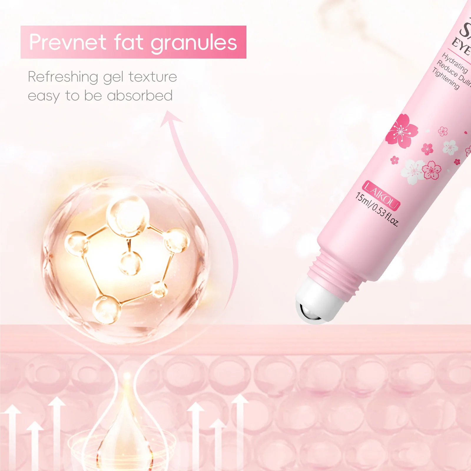 LAIKOU Sakura Eye Serum Roller Massage Hyaluronic Acid Skin Care Eye Bags Cream Moisturizing Dark Circles 15ml image 5