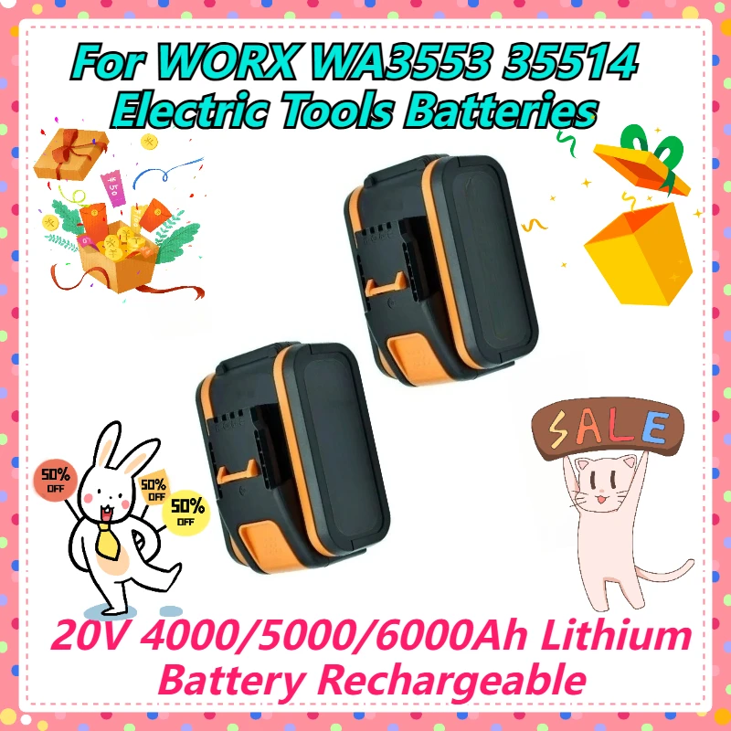 

20V 4000/5000/6000Ah Lithium Battery Rechargeable For WORX WA3553 35514 Electric Tools Batteries