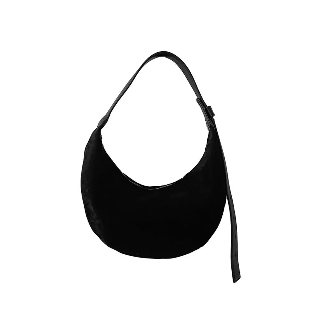 

Cute Korean Style Suede Shoulder Bag Retro Maillard Style Dumpling Bag Solid Color Zipper Crescent Bag Travel