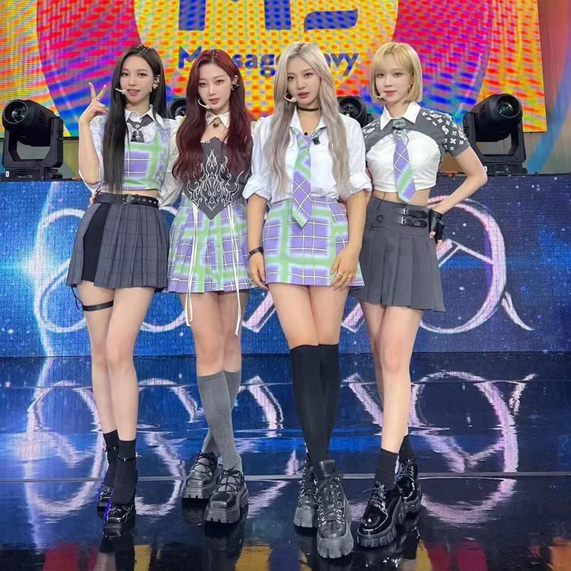 여성용 Kpop 아이돌 의류, 회색 플리츠 스커트, 재즈 댄스웨어, 댄서 복장, 음악 축제 복장, 레이브 스테이지 코스튬, JL4648, 겨울