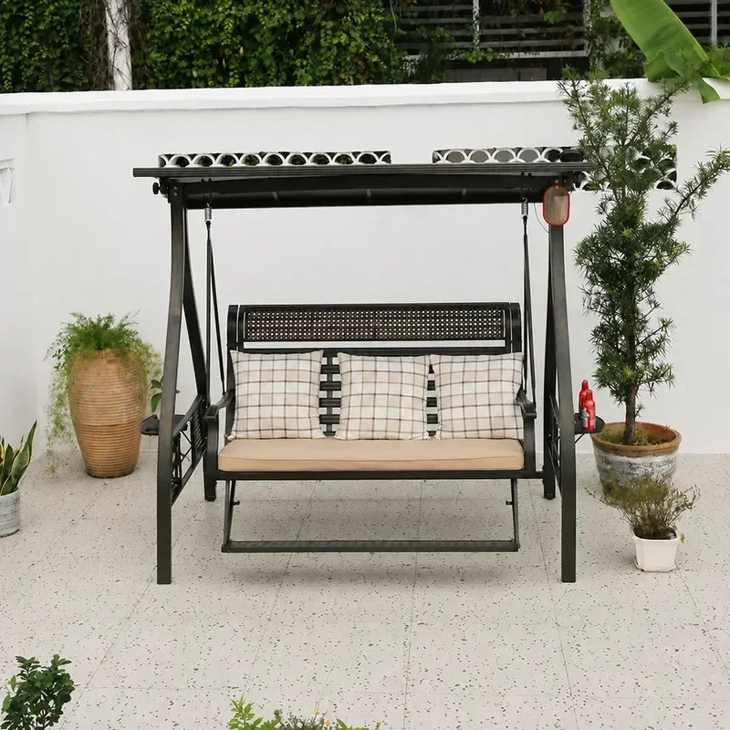 YAO Outdoor Swing Chair Double Wrought Iron Rocking Seat for Garden Balcony Park Indoor Home Use