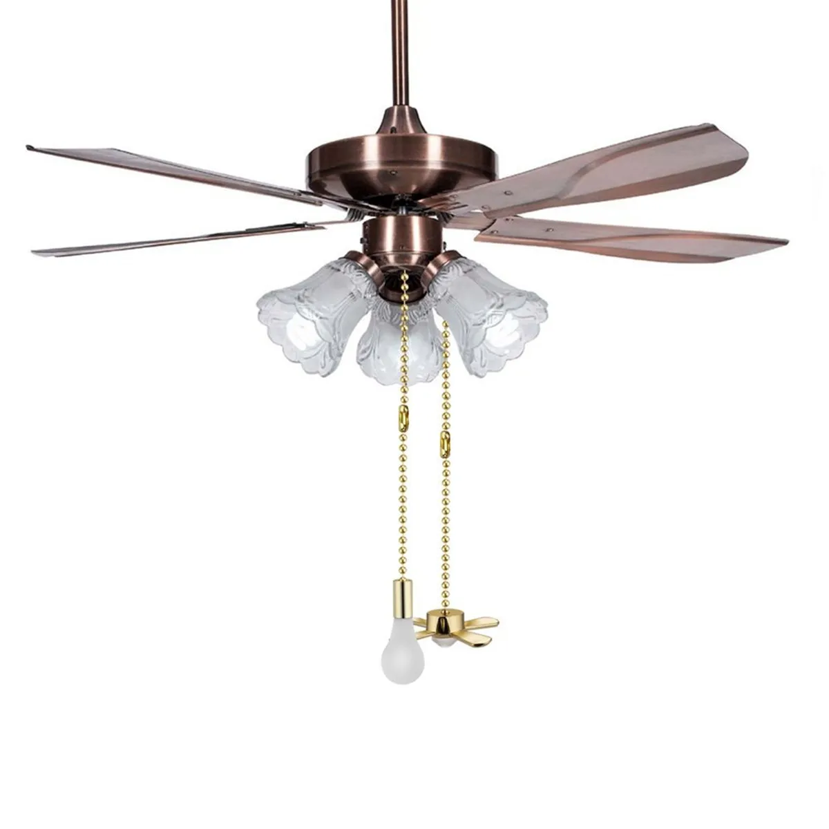 1Set Smooth Surface Beaded Fan Pull Chain with Connector for Ceiling Fans Lights Ventilation Easy Install Vintage Style Golden