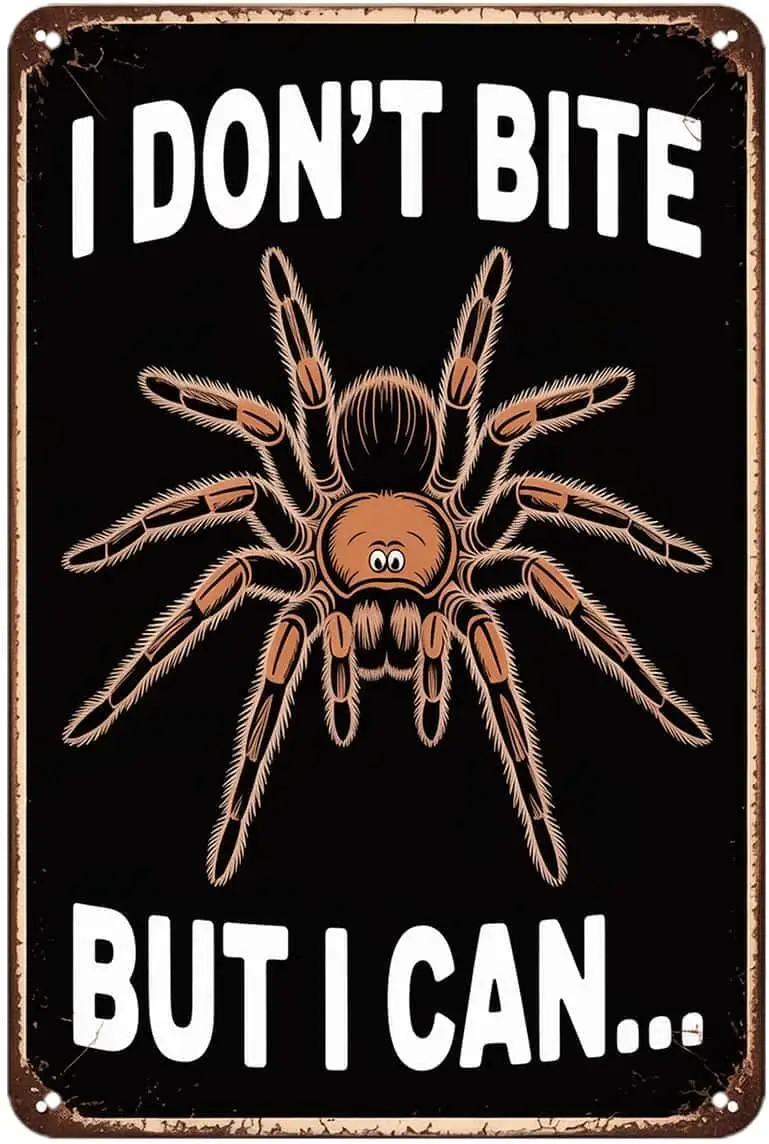 Funny Spider I Dont Bite But I Can Tin Sign Tarantula Warning Vintage Metal Wall Art Decor Home Bedroom Kitchen Bar Cafe Garden