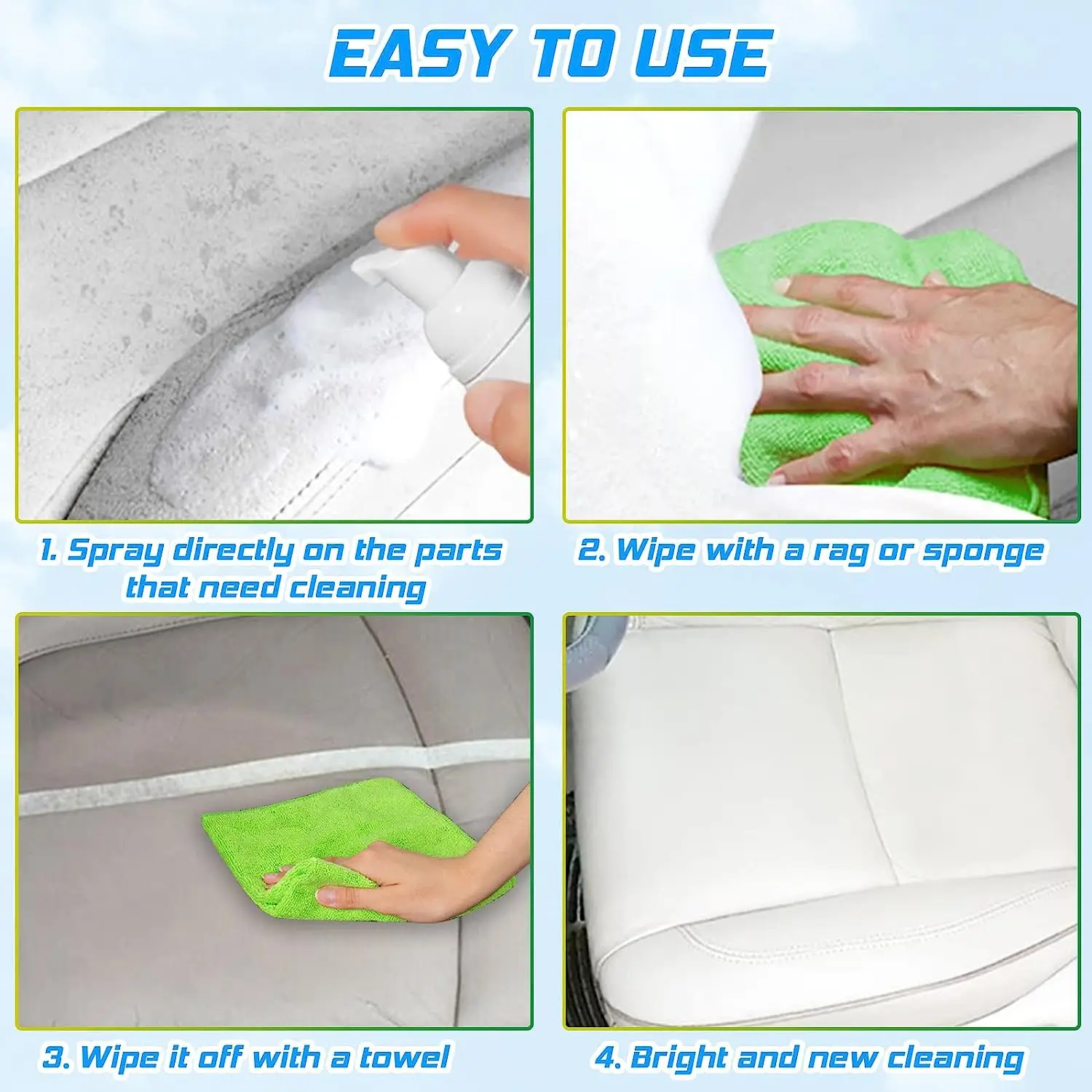 Cubicseven Car Interior Cleaner Strong Decontamination Anti-Aging Multi-Purpose Car Leather Foam Spray Water-Free Cleaning Agent