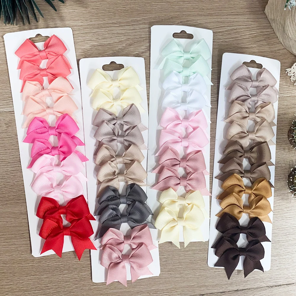 

10Pcs/Set Solid Color Kids Bows Hair Clips for Baby Girls Handmade Ribbon Bowknot Hairpin Barrettes New Year Hair Accessories