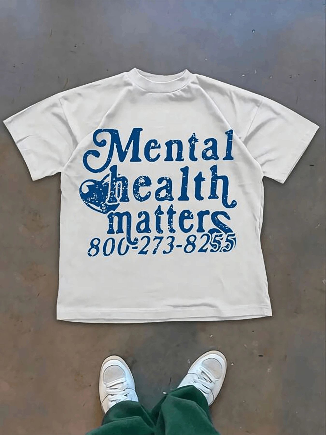 Men Women Summer Round Neck Short Sleeved Casual Cotton Print T-shirt MENTAL HEALTH MATTERS Letter Print Vintage Y2K Streetwear