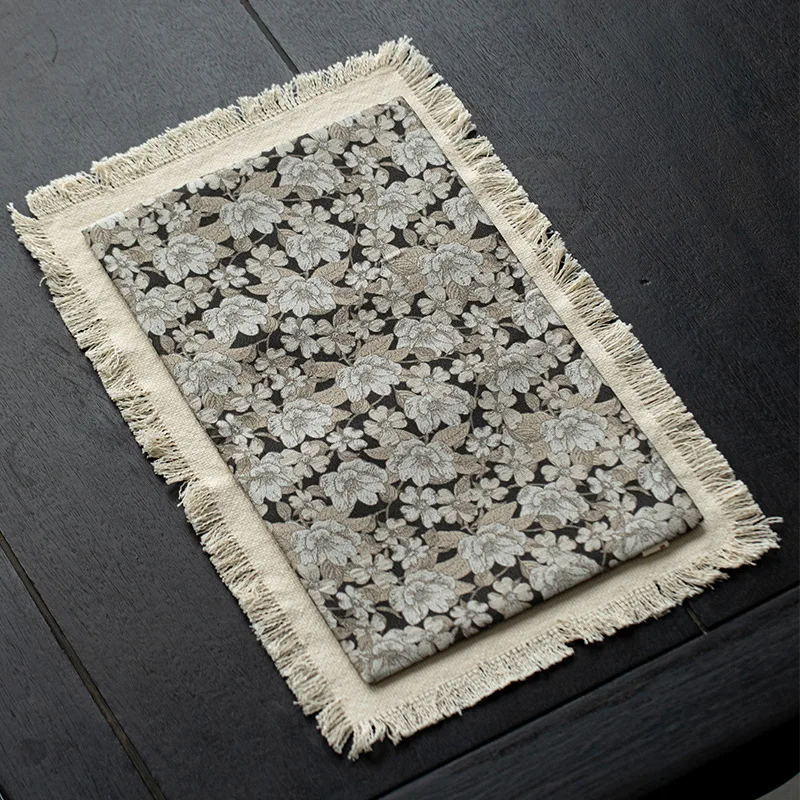 30x46cm Chinese Style Brocade Tea Mat Zen-Style Cotton-Linen Heat-Insulating Dry-Brewing Double Layer Table Mat Waterproof