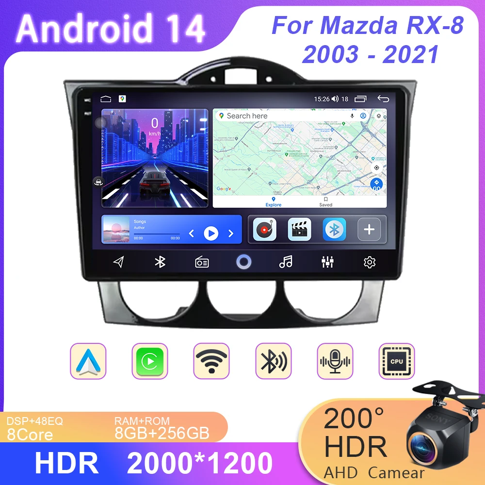 Android Car For Mazda RX-8 RX 8 RX8 SE 2003 - 2018 2019 2020 2021 Auto Radio Multiemdia Player Navigation GPS BT QLED HDR Screen