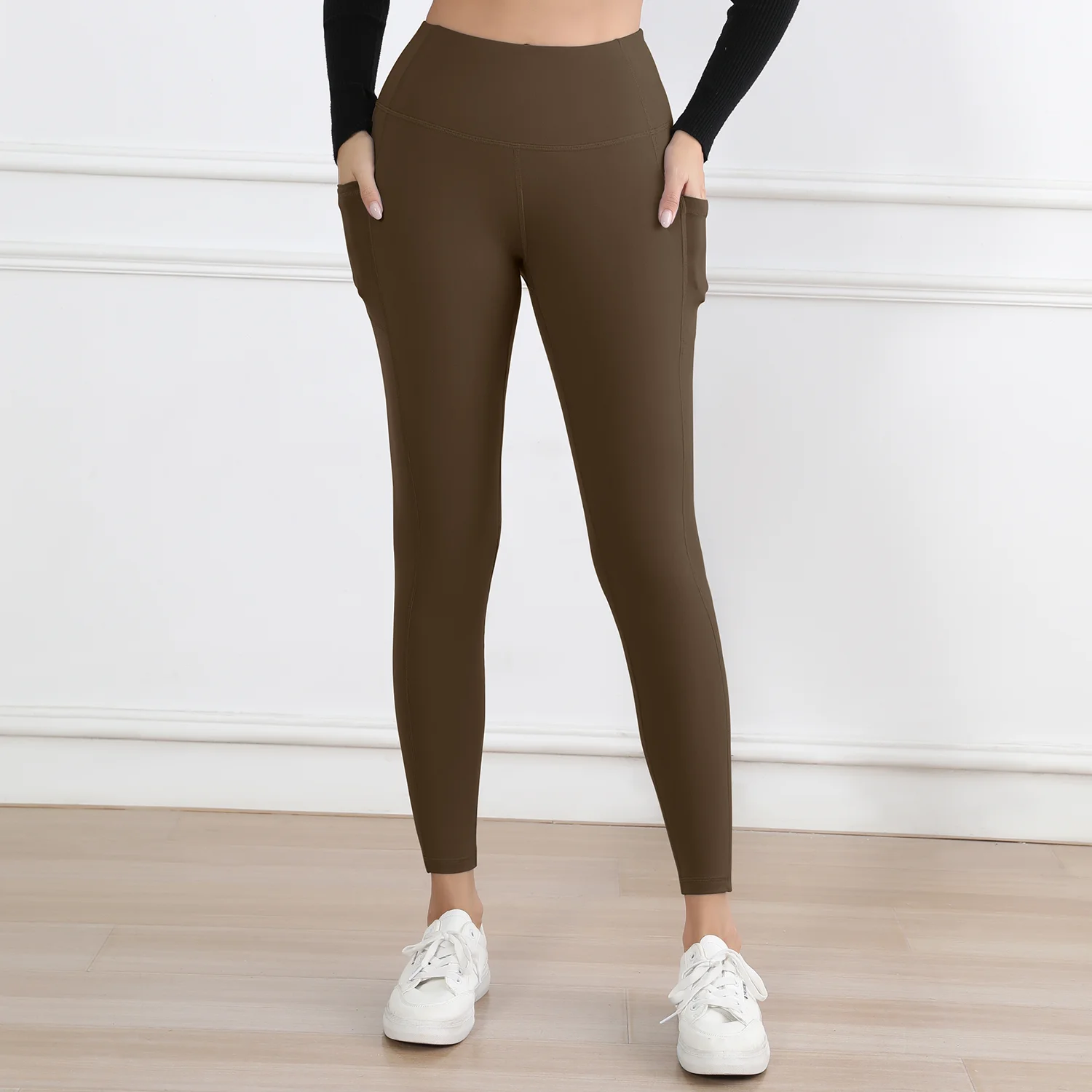 Hight Waist Yoga Pockets Skinny Stretch Women Leggings Solid Color Elastic Skinny Pants Casual Push Up Skinny Stretch Legging