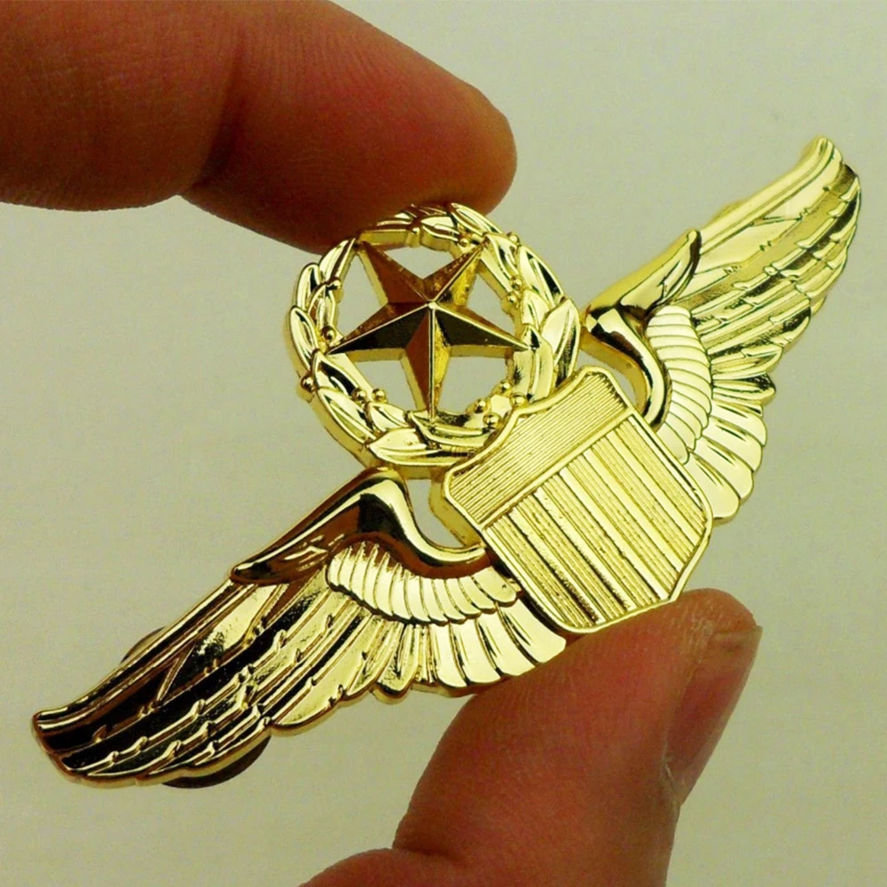 U.S. AIR FORCE BADGE USAF BROOCH AVIATOR COMMAND PILOT METAL WINGS PIN MEDAL GOLD