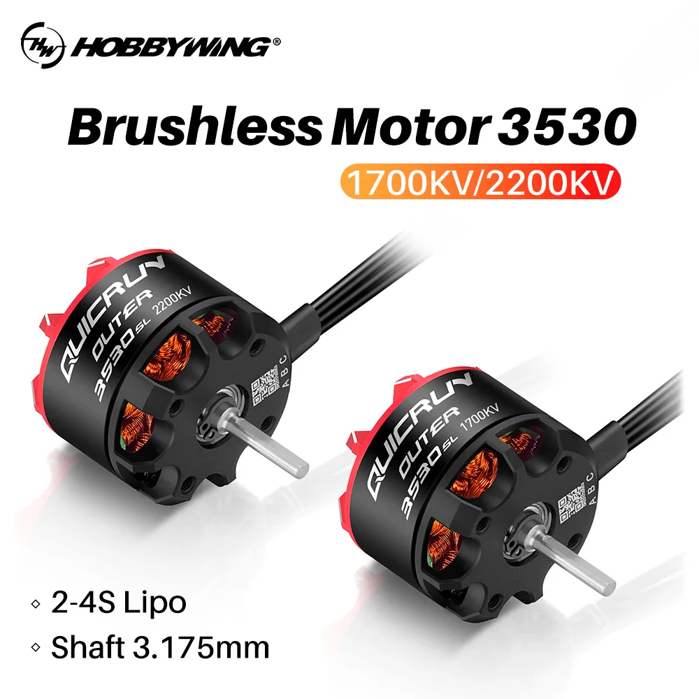 

Hobbywing Brushless Outrunner Motor 2-4S 1700KV/2200KV Sensorless 3.175mm For 1/10 1/12 Car