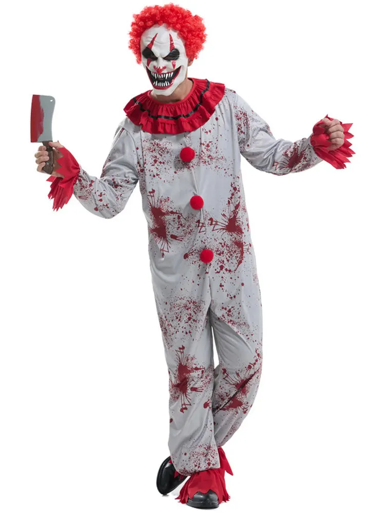 

Хэллоуин для взрослых, косплей, маска клоуна, гарнитура, террористический, окрашенный кровью, спасательная комната, страшный костюм из полиэстера, этнический сценический костюм