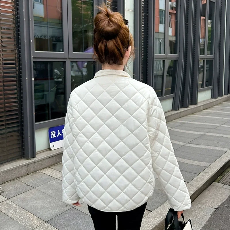 Herbst Winter Kurze Kleine Duft Jacke Weibliche Baumwolle Gepolsterte Oberbekleidung Frauen Leichte Baumwolle Jacke 2025, Neue Diamant Grid