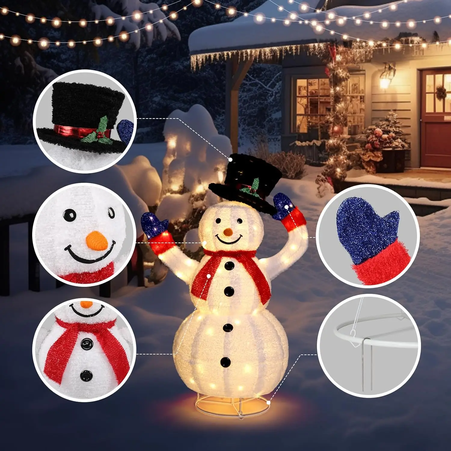 4ft beleuchtete Schneemann-Weihnachts dekorationen mit/120 LED-Lichtern, Auto-Take-On/Off-Hut, Pop-up-Schneemann-Ornamente mit Boden pfählen