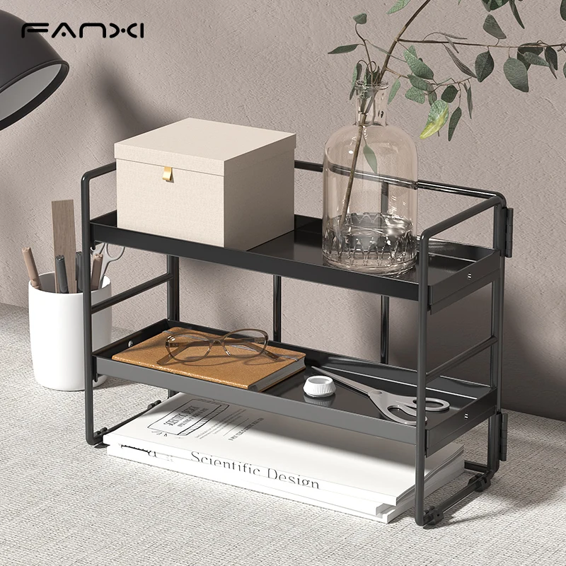 Integrated folding rack Desktop organizer Sundries organizer with two storage trays Stackable shelving office location shelving