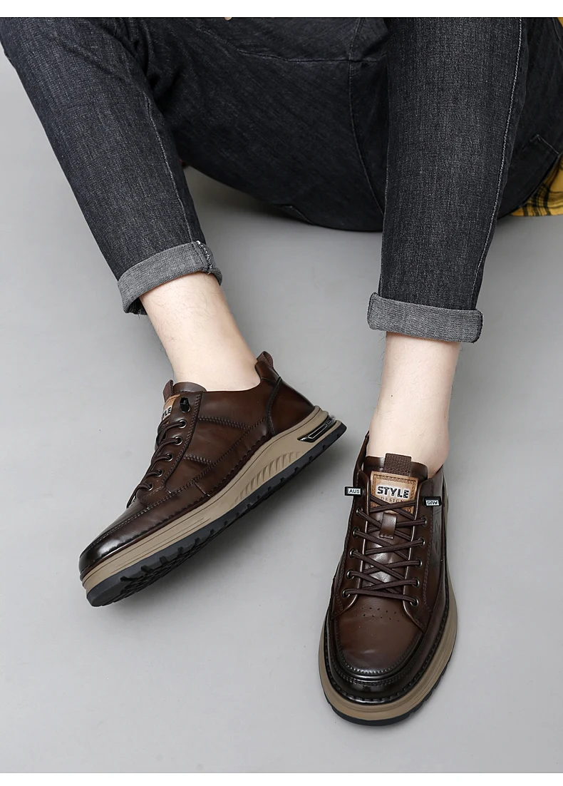 Luxuriöse Echtleder-Herrenschuhe für Business und Freizeit, Hochwertige Modische Schnürschuhe für Büro und Outdoor-Aktivitäten, Herren-Sneaker – Detail 13