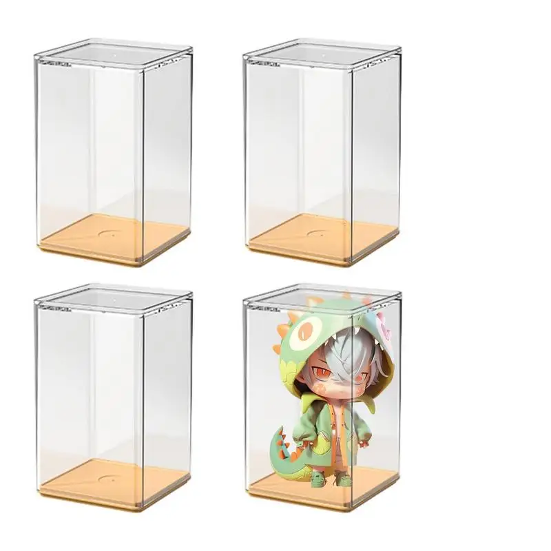 4 PCS For Kids Gift Clear Square Blind Box Showcase Model Accessories Anime Figures Display Case DIY Storage Rack Holder