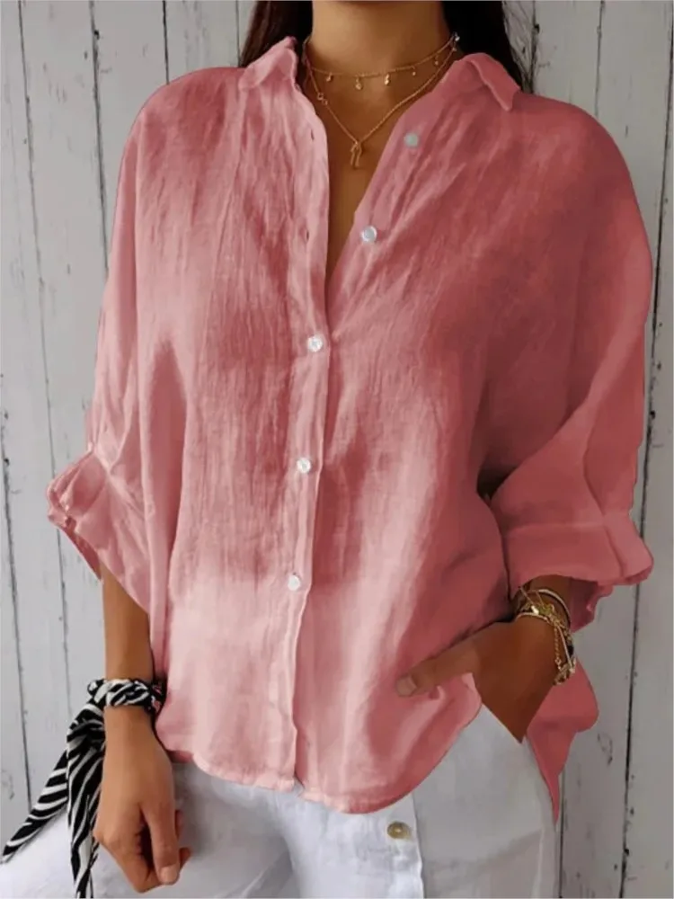 Elegant Chic Women\'s Blouse Casual Top Spring Summer 2024 Fashion Loose V-Neck Button Fit Ties At Back Shirt Top