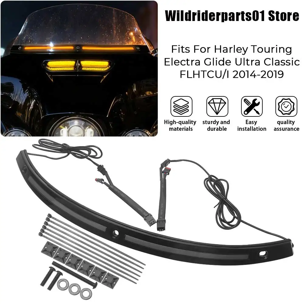 

Motorcycle Part Front Black Windshield Trim Lights Fits For Harley Touring Electra Glide Ultra Limited CVO/SE FLHTKSE 2014-2021
