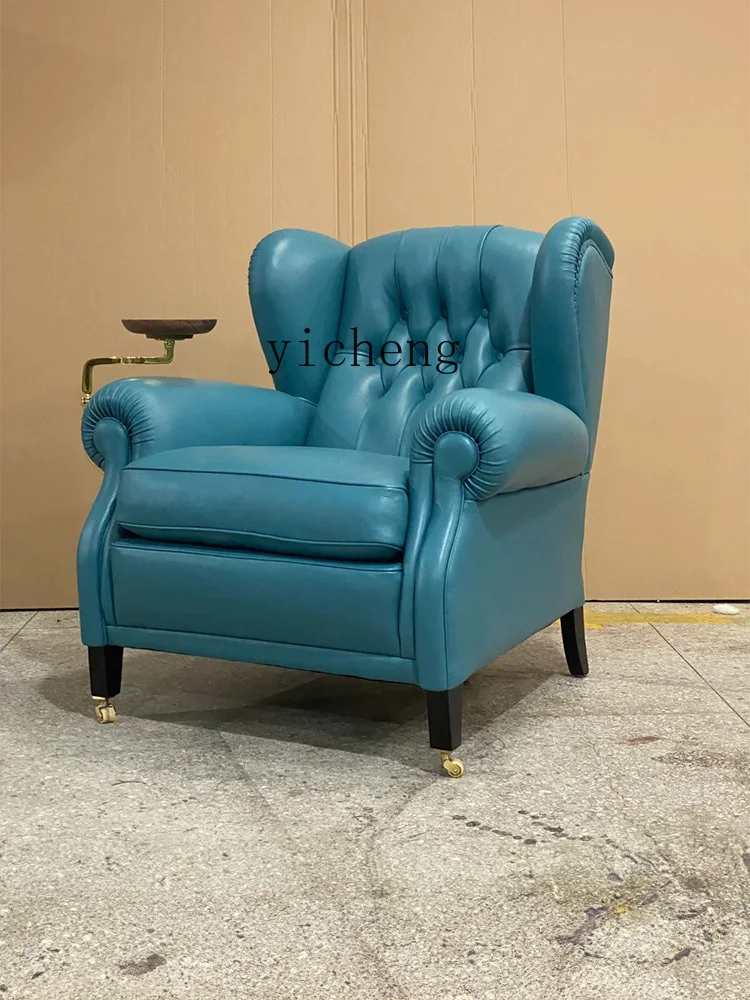 

AB cigar chair small apartment living room blue solid wood single leisure chair
