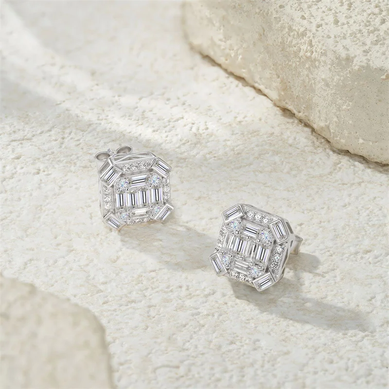 ZFSILVER Fashion Trendy Classic 925 Silver Color D Moissanite Design Square Earring Charms Women Accessories Jewelry Gift E17042