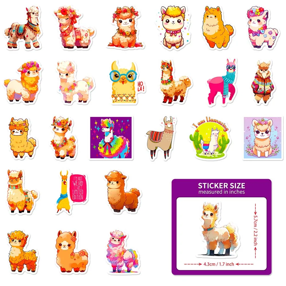 10/50pcs Cartoon Cute Pet Alpaca Stickers Pack for Kids Scrapbooking Diary Helmet Skateboard Laptop Car Decoration Sticker Decal