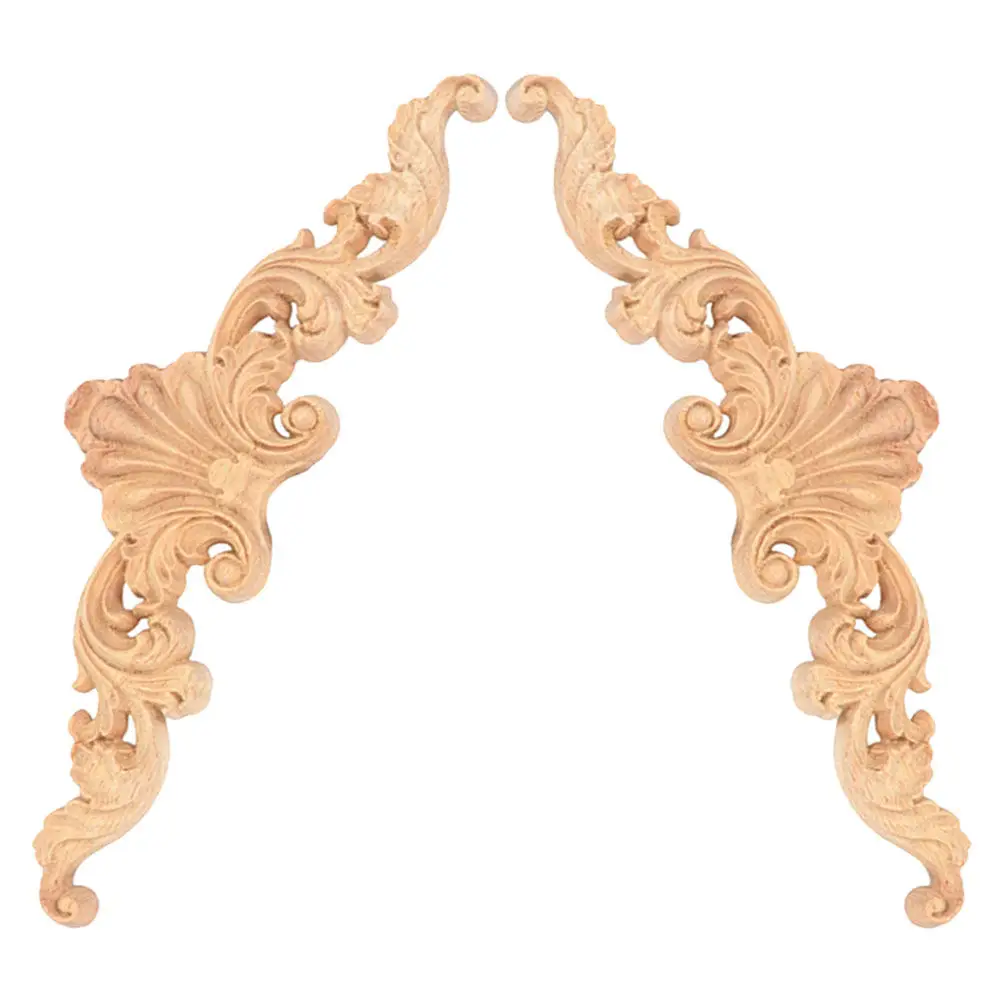 2Pcs Versatile Unpainted Wood Carved Appliques European Design Onlays for Furniture Doors Cabinets Mirrors Stair Trim