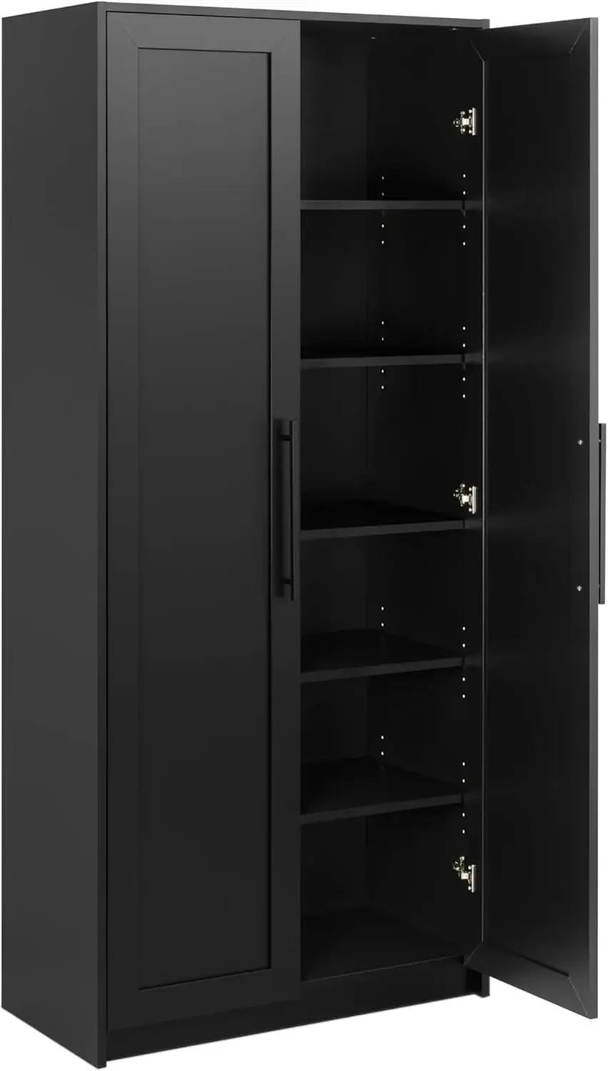 Elite Premium Black Pantry Cabinet, Home Doors, Banheiro Storage, 5 Prateleiras, 16 "D x 32" W x 72 "H