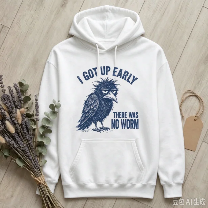Unisex Cotton Hoodie, Funny Grumpy Crow Graphic Pullover Hooded Sweatshirt, 