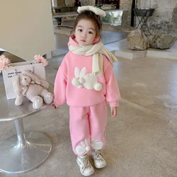 Winter Children Clothing Set Baby Girls Cartoon Rabbit Sweater Pants Kids Clothes Outfits Infant Tracksuits Thickened Sportswear