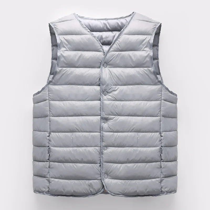 Koreaanse Mannen Winter Ultra Lichtgewicht Vest Middelbare Leeftijd Ouderen Mannelijke V-hals Button Down Katoenen Voering Vest Jas Innerlijke Tank Top