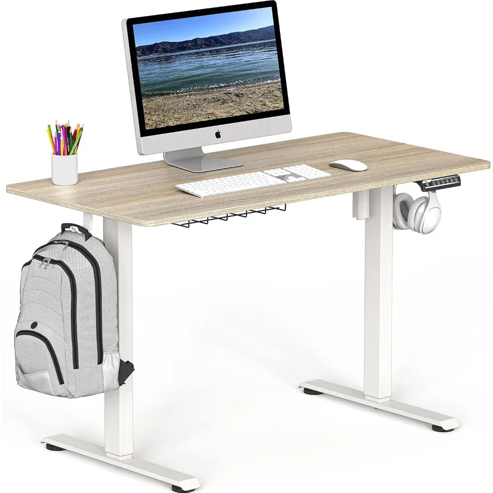 Altura ajustável Standing Desk, moldura branca e Bege Top, 48x24 polegadas