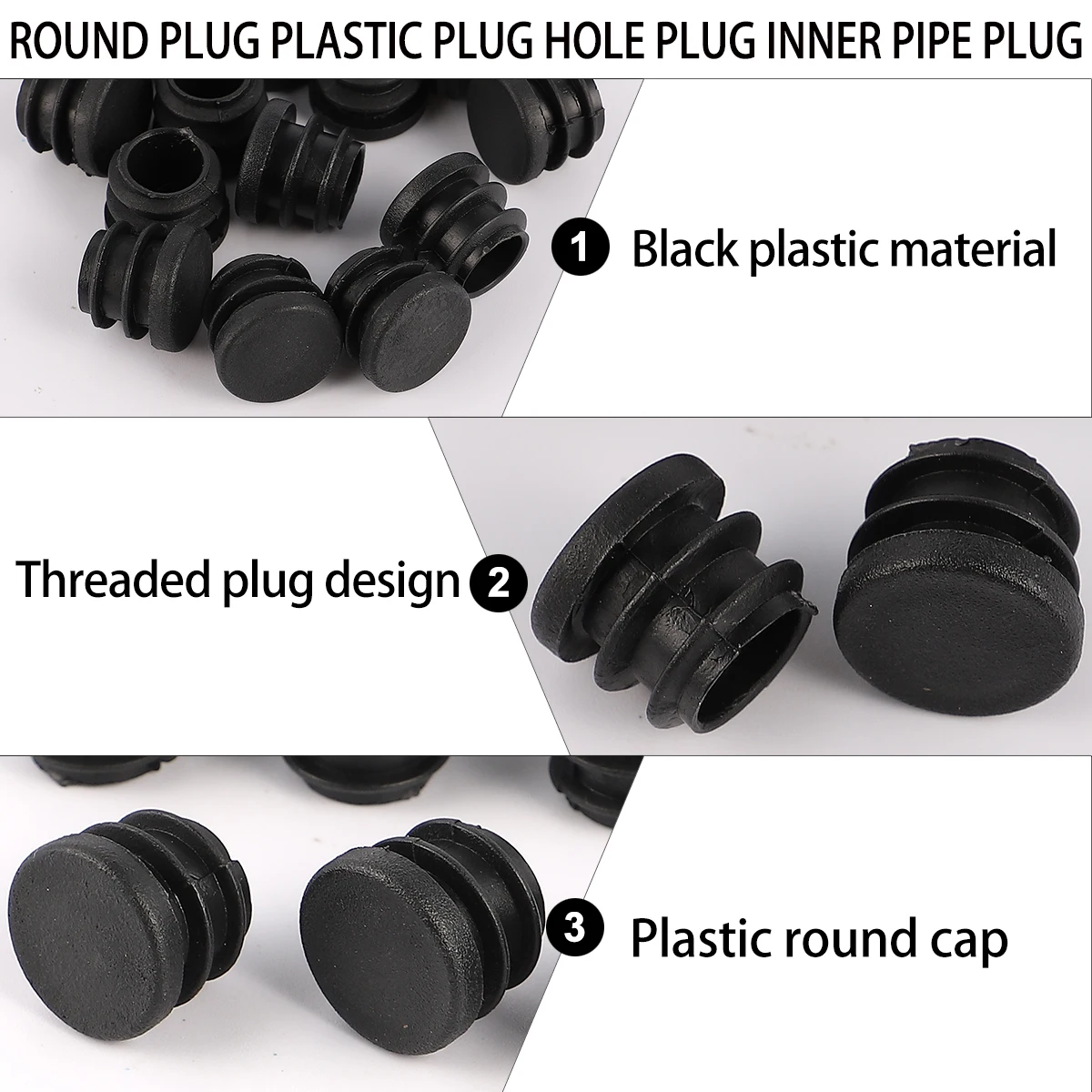 100 Stück runder Stecker für Stuhlbeine, Kunststoff, Schrank, Möbel, Endkappe, schwarze Rippen, staubdicht, Geräuschreduzierung, Rohrstopfen-Einsatzkappe