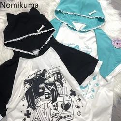 2024 Ropa Mujer T Shirts Women Japanese Sweet Summer Tees Fashion Anime Patchwork Lace Y2k Tops Casual Hooded Oversized T-shirt