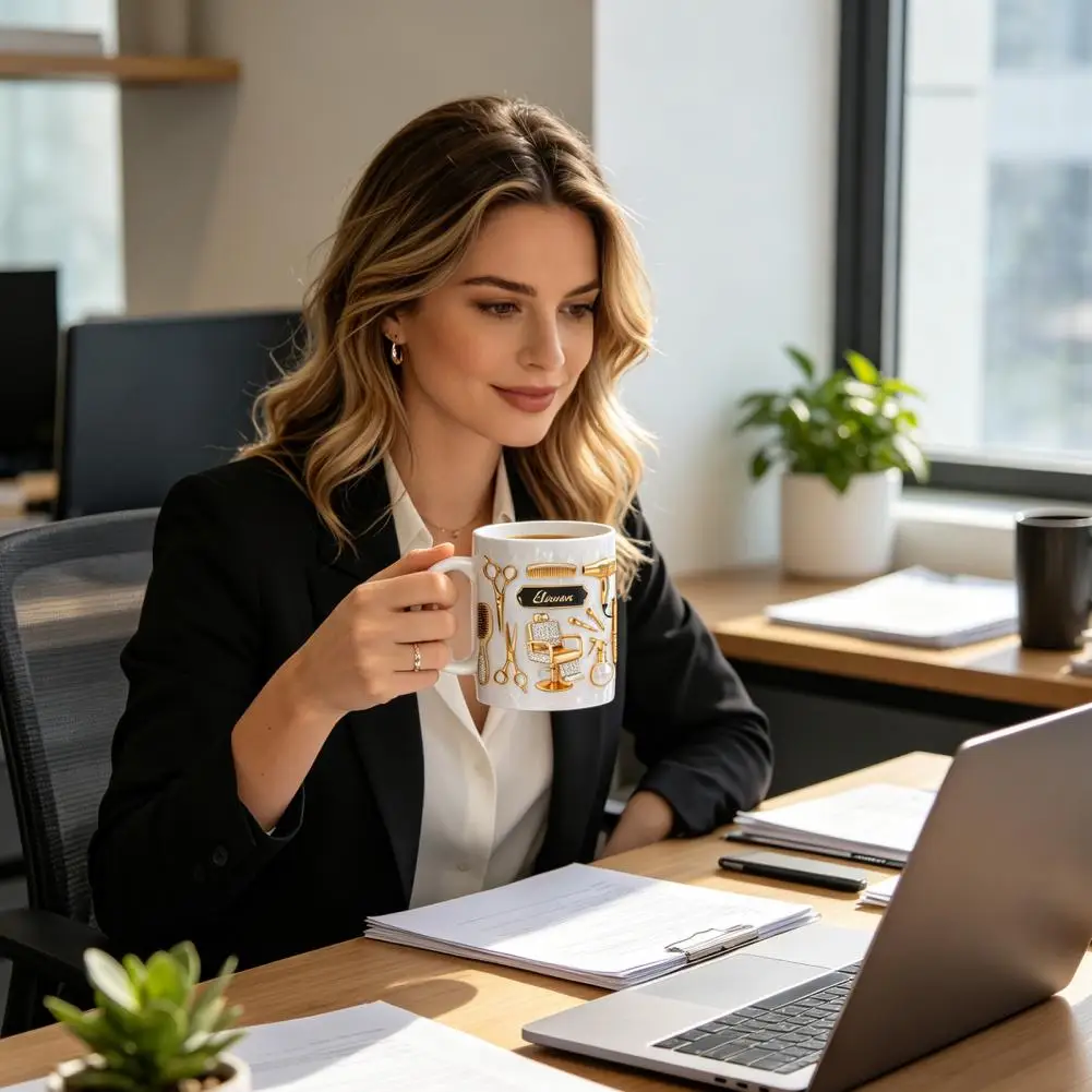 Personalized Hair Stylist Mug Ceramic 330ml Hairdresser Coffee Cup with Gold Salon Tools Stylish Barber coffee mugs drinkware