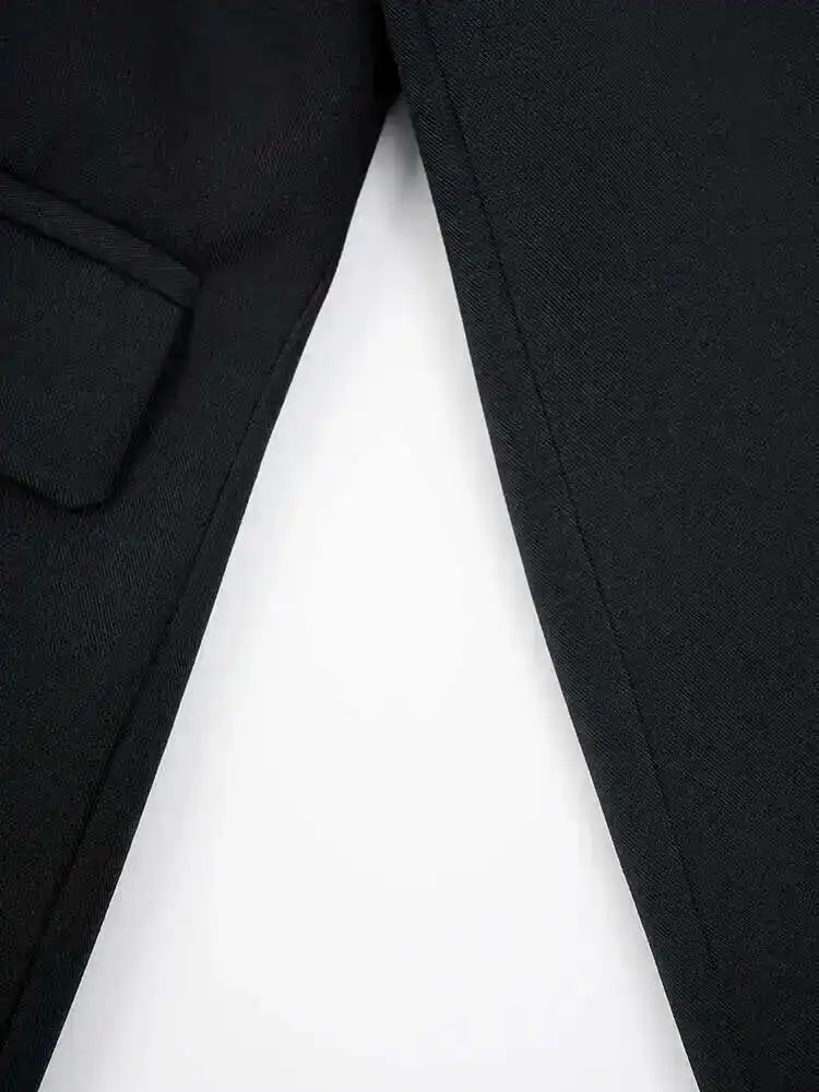 ZMEENNA レディース ブラック 非対称ラップ フロント ブレザー 竹プリント デザイン V ネック シングル ボタン 長袖 カジュアル ZM3288