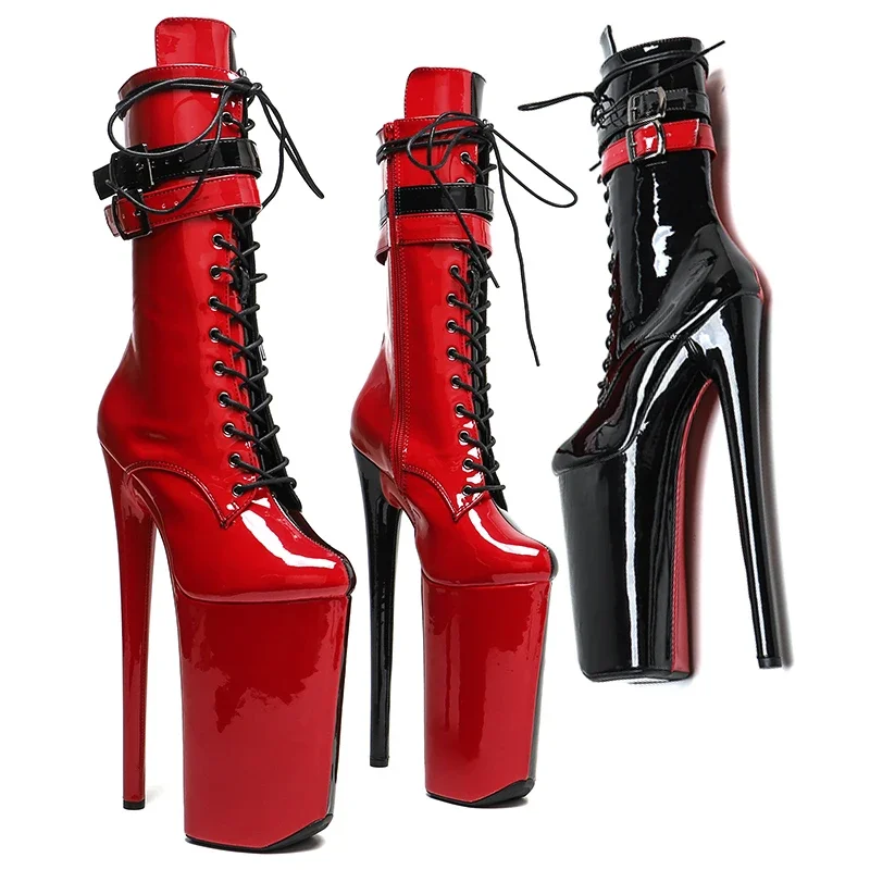 

Leecabe 26CM/10inch Patent PU Upper black with red sexy exotic High Heel platform party shoes stripper heel Pole Dance boot