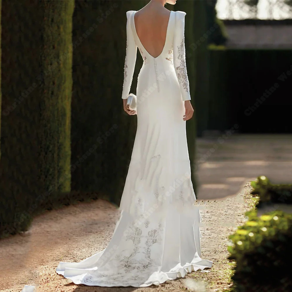 Abiti da sposa da donna con scollo tondo Abiti da sposa sexy a sirena senza schienale Elegante lunghezza lavata Principessa Vestido De Novias Personalizzato