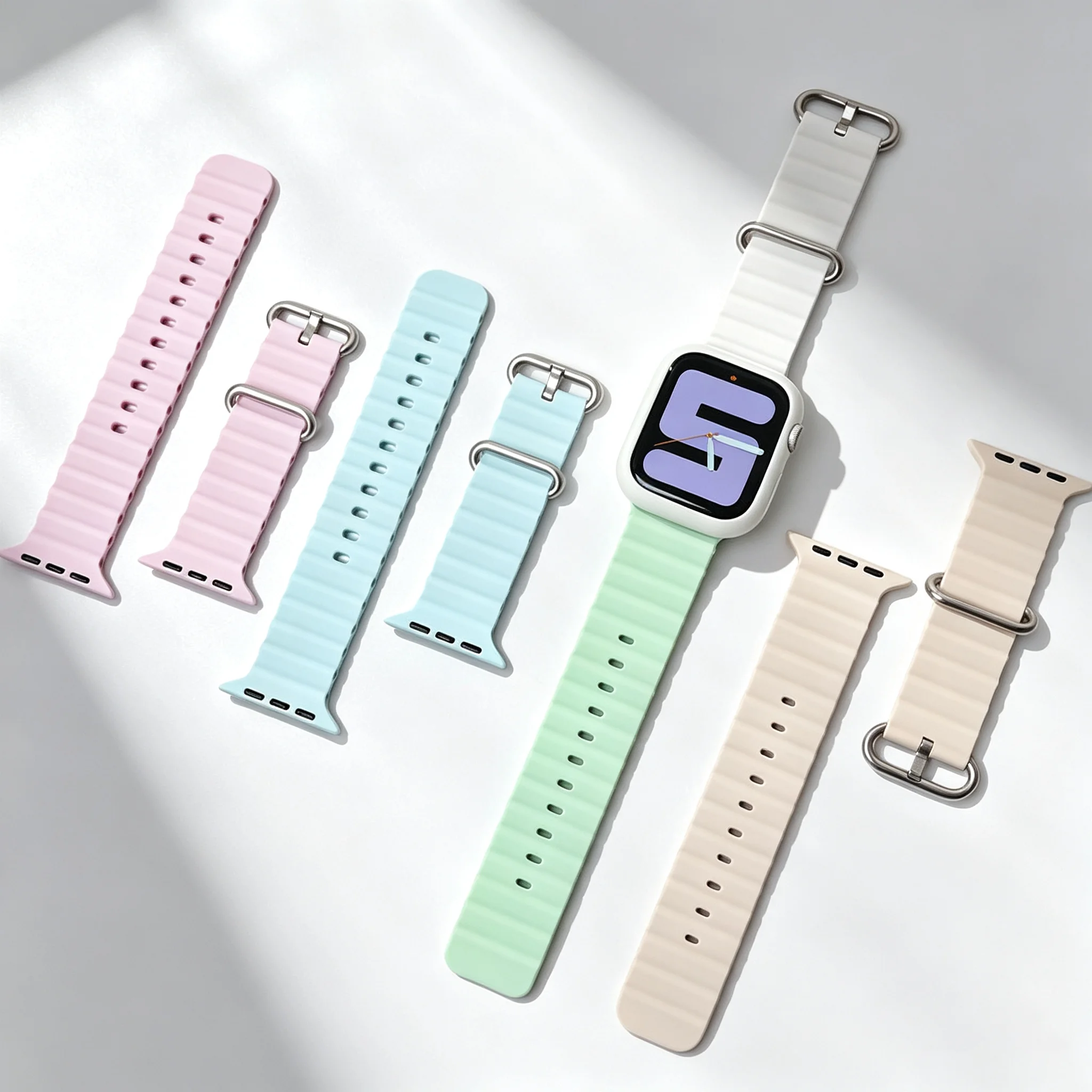 Ocean Silicone Band for Apple Watch Ultra 3 2/Ultra 49mm Liquid Silicone Sport Strap for Series 11/10/9/SE/8 46/45/44/42/41/40mm