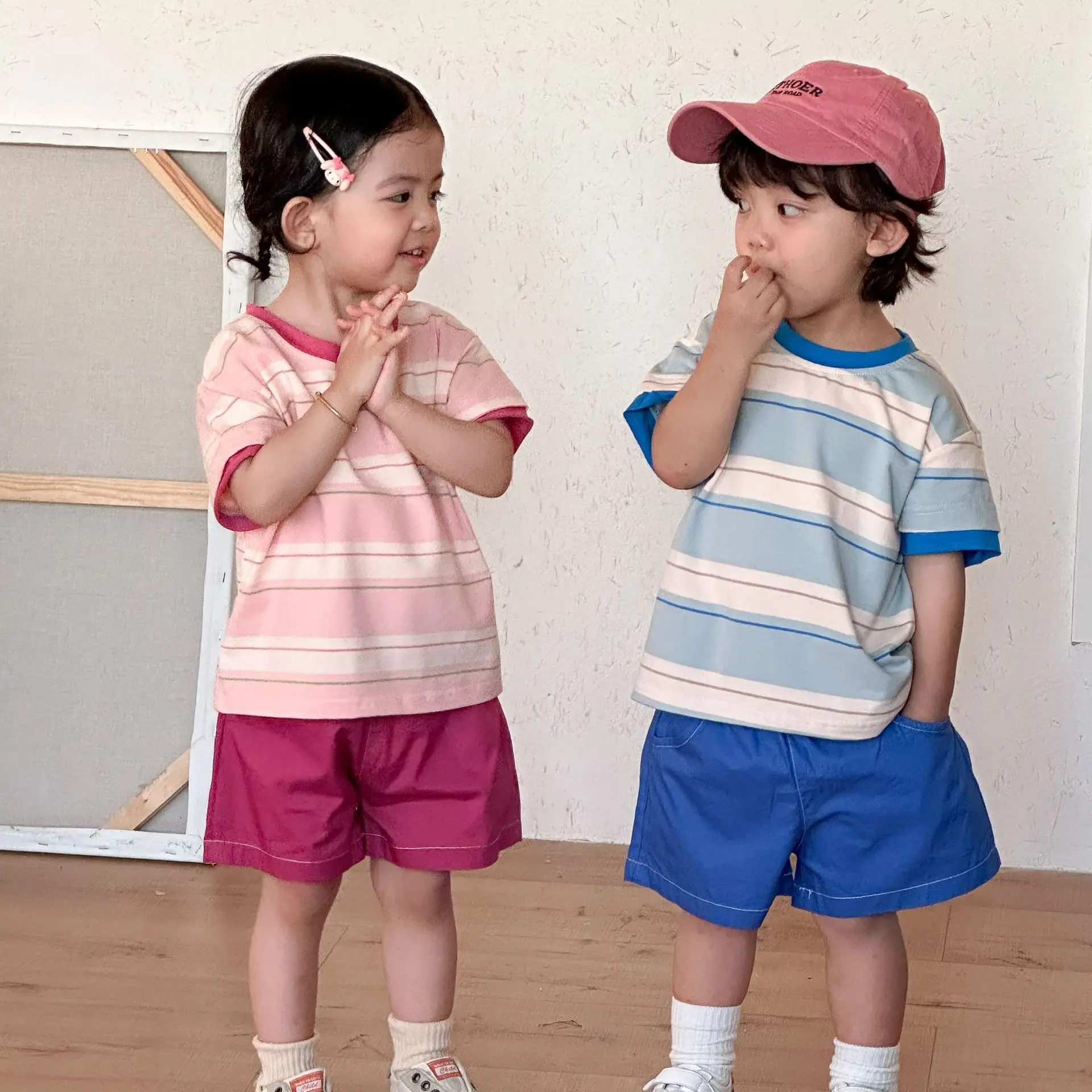 

2026 Summer New Baby Short Sleeve Sets Striped T Shirts +Shorts 2Pcs Outfits Boys Girls Casual Sports Suit Children Clothes Set