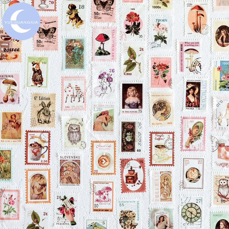 Styles Of Retro Postal Stamps Tape Plant Scrapbook DIY Hand Account Decoration Stickers Personalized Daily Decoration Tape